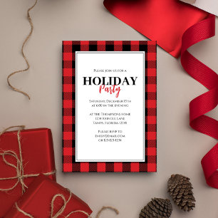 Christmas Holiday Party Rustic Red Buffalo Plaid Invitation