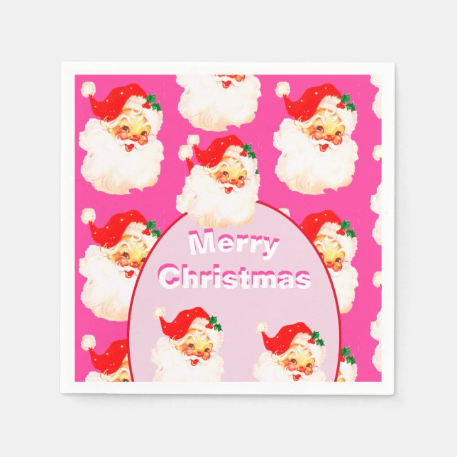 Christmas Holiday Party Santa Claus Pink Napkin (Front)