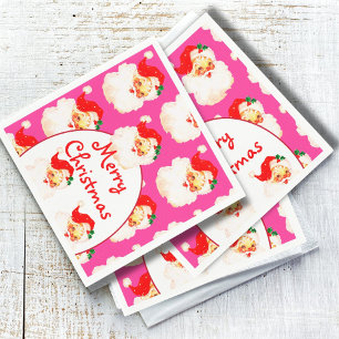 Christmas Holiday Party Santa Claus PInk Napkin