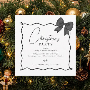 Christmas Holiday Party Whimsical Black Bow  Invitation