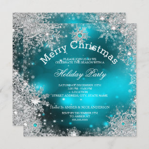 Christmas Holiday Party Winter Wonderland Teal Invitation