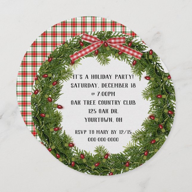 Christmas Holiday Party wreath invite (Front/Back)
