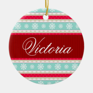 Christmas Holiday Pattern Custom Name Ceramic Tree Decoration