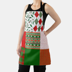 Christmas Holiday Pattern Patchwork Red and Green Apron