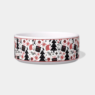 Christmas Holiday Pattern Xmas Tree Santa Dog Cat Bowl