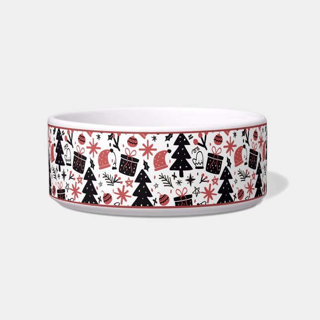 Christmas Holiday Pattern Xmas Tree Santa Dog Cat Bowl (Front)