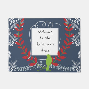 Christmas Holiday  Personalised Bird and Vines Doormat