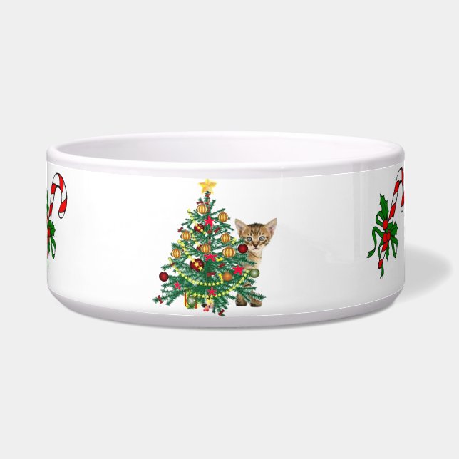 Christmas holiday pet bowl decorated cat food bowl (Front)