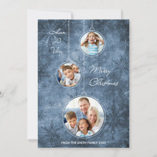 Christmas Holiday Photo Card Blue Snowflakes