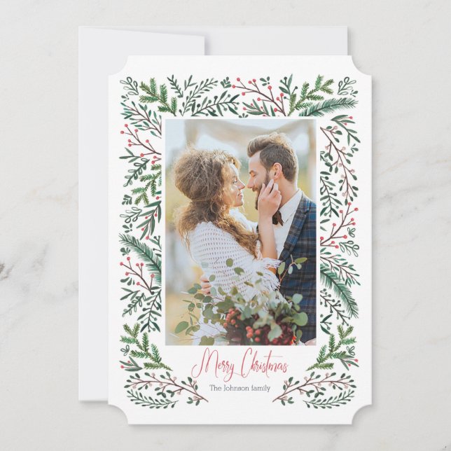 Christmas Holiday | Pine Tree Frame | Photo Card (Front)