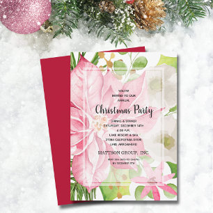Christmas Holiday Pink Poinsettia Floral Invitation