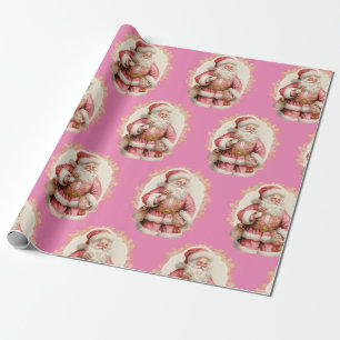 Christmas Holiday Pink Santa Claus Wrapping Paper