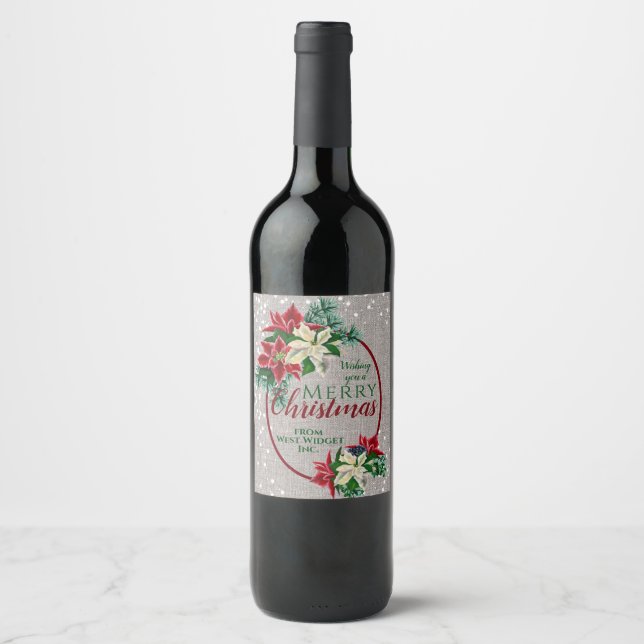 Christmas Holiday Poinsettia Festive Floral  Wine  Wine Label (Front)