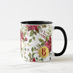 Christmas Holiday Poinsettia Flower Holly Berry Mug