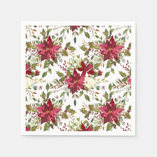 Christmas Holiday Poinsettia Flower Winter Floral Napkin (Front)