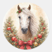 Christmas Holiday Pretty Horse and Wreath