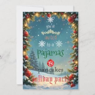 Christmas Holiday Pyjamas & Pancakes Family Party Invitation