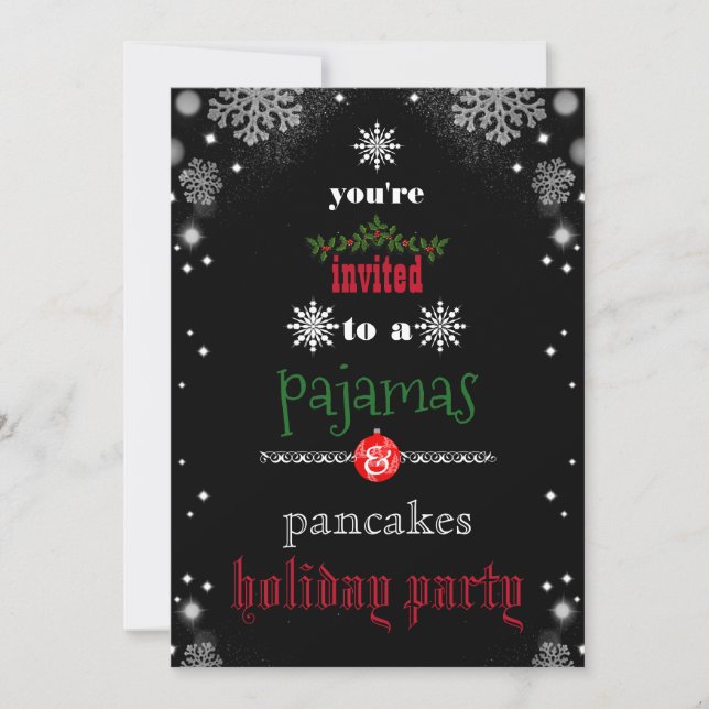 Christmas Holiday Pyjamas & Pancakes Family Party  Invitation (Front)