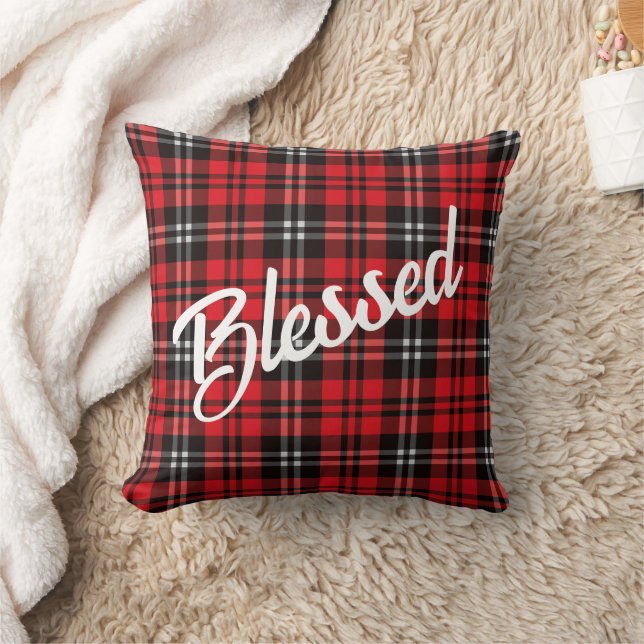 Christmas Holiday Red and Black Tartan Cushion (Blanket)