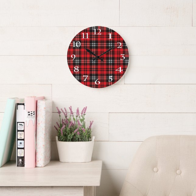 Christmas Holiday Red and Black Tartan Snowman Large Clock (Reading Room)
