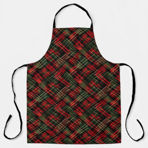 Christmas Holiday Red And Green Plaid Gold Foil Apron