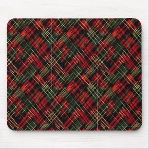 Christmas Holiday Red And Green Plaid Gold Foil Mouse Pad