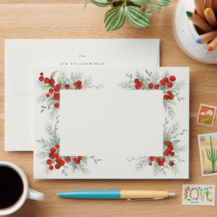 Christmas Holiday Red Berries Return Address A7 Envelope