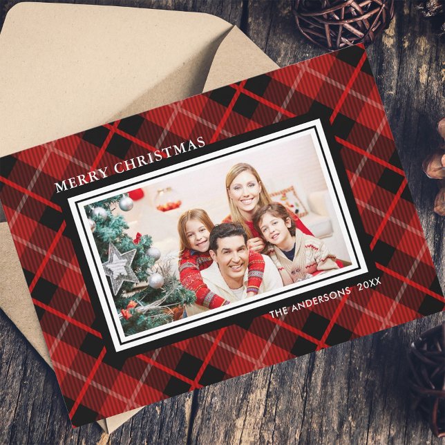 Christmas | Holiday Red & Black Plaid Photo Card (Creator Uploaded)