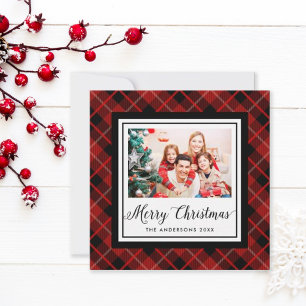 Christmas   Holiday Red & Black Plaid Photo Card