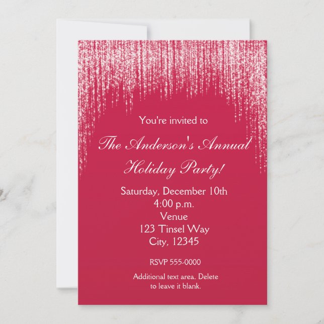 Christmas Holiday Red Glitter Elegant Invitation (Front)