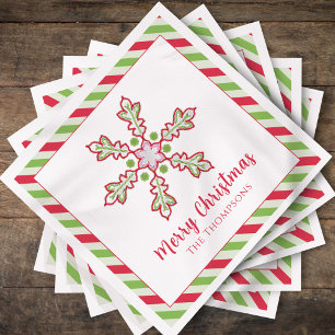 Christmas Holiday Red Green Colourful Snowflake Napkin
