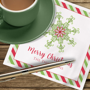 Christmas Holiday Red Green Colourful Snowflake Napkin