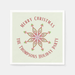 Christmas Holiday Red Green Colourful Snowflake Napkin