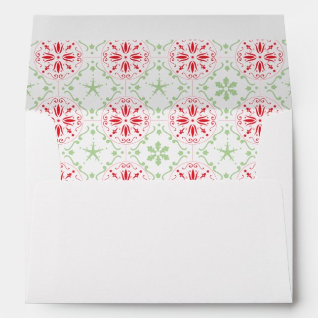 Christmas Holiday Red Green Snowflake Pattern Envelope (Back (Bottom))