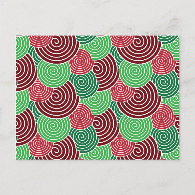 Christmas Holiday Red Green Spiral Pattern Postcard (Front)
