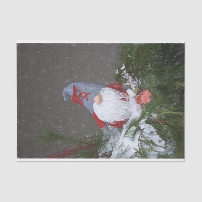 Christmas Holiday Red Grey Rustic Gnome Tissue Paper (Front)