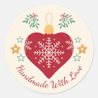 Christmas & Holiday Red Heart Handmade With Love Classic Round Sticker