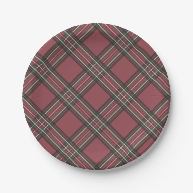 Christmas Holiday Red Plaid Party Paper Plates (Front)