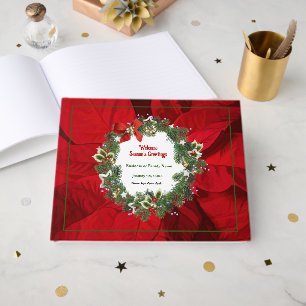 Christmas Holiday Red Poinsettia Custom Guest Book