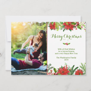 Christmas holiday red poinsettia watercolor photo card