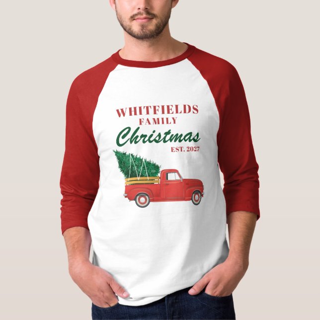 Christmas Holiday Red Truck Matching Family T-Shirt (Front)