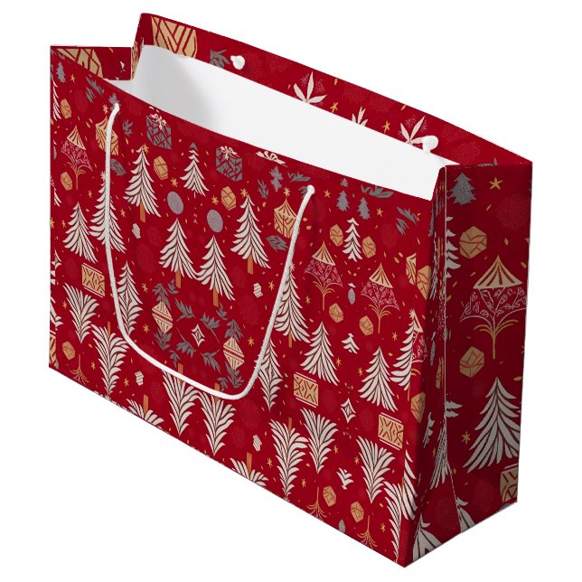 Christmas Holiday Red & White Large Gift Bag (Front Angled)