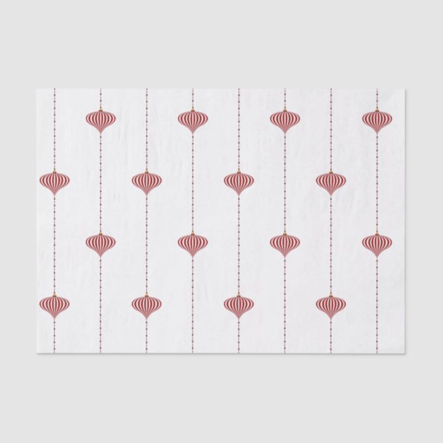 Christmas Holiday Red White Striped Ornaments Tissue Paper (Front)