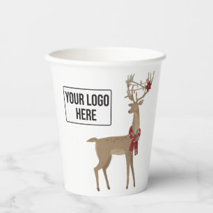 Christmas Holiday Reindeer Business Logo Paper Cups