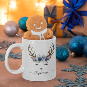 Christmas Holiday Reindeer Floral Personalised Coffee Mug