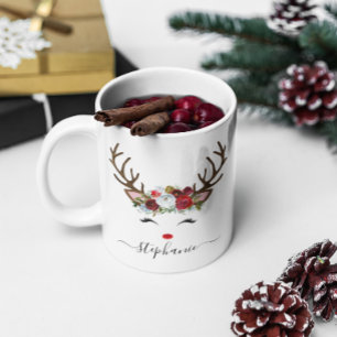 Christmas Holiday Reindeer Floral Personalised Coffee Mug