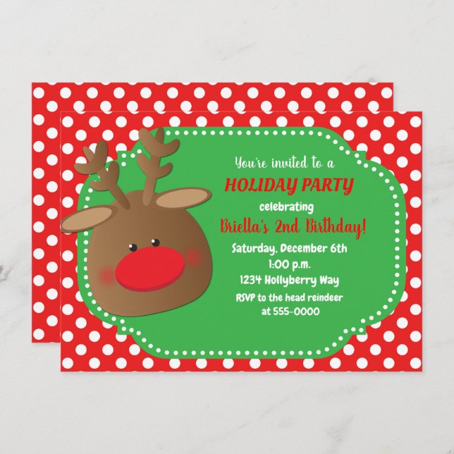Christmas Holiday Reindeer Polka Dot Invitations (Front/Back)