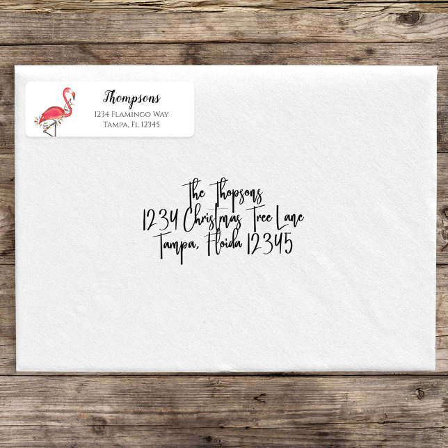 Christmas Holiday Return Address Pink Flamingos (Christmas holiday lights pink flamingo return address labels. )