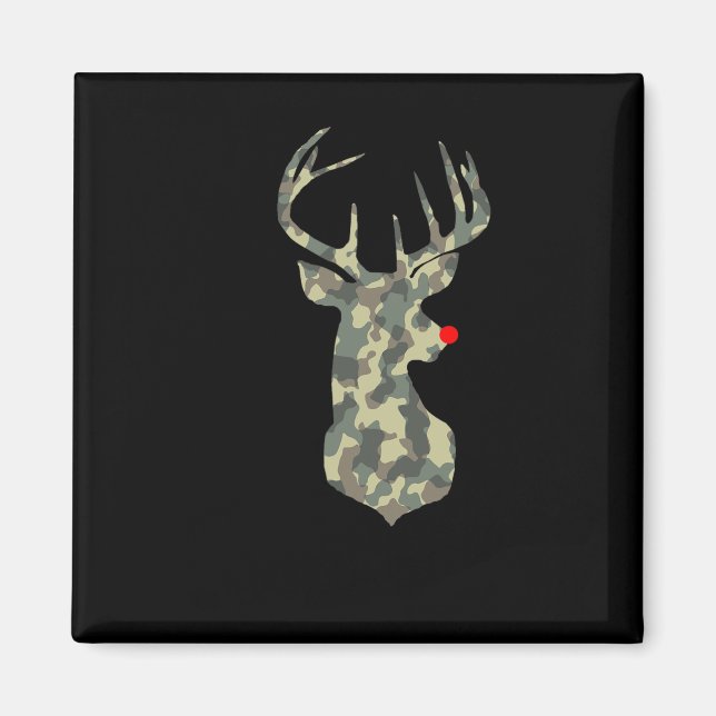 Christmas Holiday Rudolf Reindeer Red Nose Camo Hu Magnet (Front)