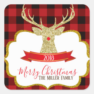 Christmas Holiday Rudolph Reindeer Square Sticker